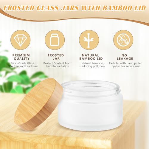 4 Pack 200ml/6.8 oz Glass Jars,Refillable Round Wide-mouth Jars Pot with Bamboo Lids,Empty Cosmetic Storage Containers for Lotion,Spice,Powder,Body Butter,Moisturiser,Cream,Candle Making (Frosted)