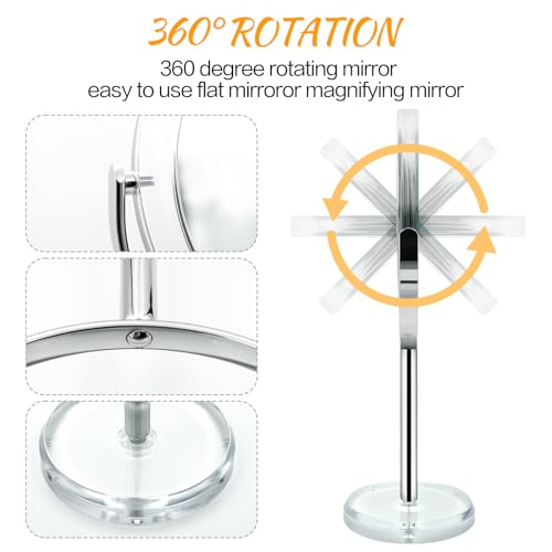 Snowflakes Double Sided 1X / 15X Magnifying Makeup Mirror with Stand - 6.7 Inch Tabletop Vanity Mirror for Bathroom or Bedroom with 360¡Æ Rotation.