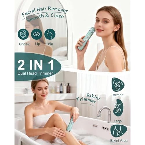 Electric Razors for Women | Dual Head Electric Shaver for Ladies for Facial Hair Removal, IPX7 Waterproof, Painless & Flawless, USB Rechargeable, for Face, Bikini, Body, Leg