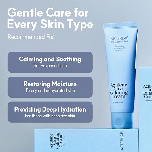 AFTERLAB Azulene CICA Calming Cream, Sensitive Skin Moisturizer for Men & Women, Soothing Hydration for Redness-Prone Skin, After-Shave Comfort, 2.7 fl.oz/ 80ml