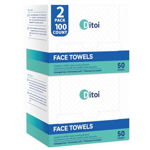 Ditoi Disposable Face Towels XL, Soft Cotton Facial Cleansing Cloths, Dry Face Towelettes for Makeup Removal, Sensitive Skin & Daily Skin Care,10"¡¿12",100 Count
