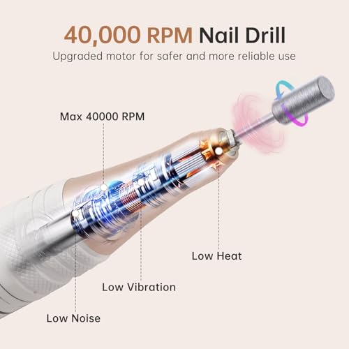 Electric Nail Drill, 40000RPM Cordless Nail File with 12 Drill Bits for Acrylic Nails Gel Polishing, E File Professional, Nail Kit Machine for Manicure Salon Home Black Diamond