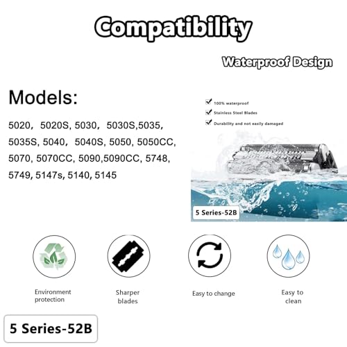 52b Series 5 Electric Shaver Blades Compatible with Series 5 Replacement Head,for S5 Replacement Head,Foil Cutter Replacement for S5 Electric Shave 5090,5190cc,5040,5140s,5030s Etc Model