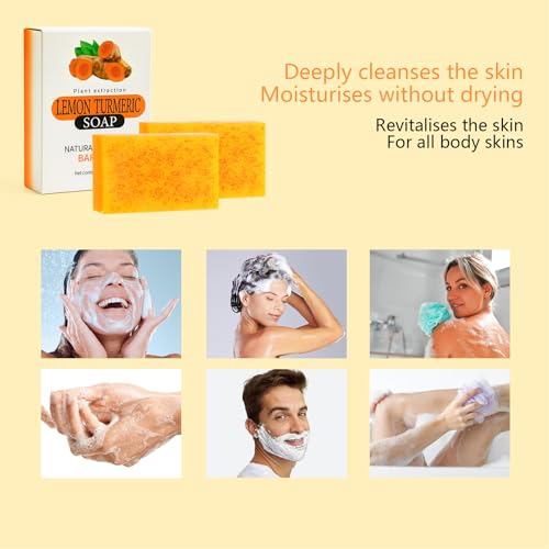 Lemon Turmeric Soap Bar for Face Body Gentle Cleansing Natural Handmade Soaps Bar Lemon Turmeric Soap For All Skin Types £¨3Pcs£©