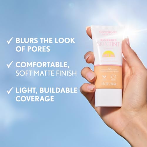 COVERGIRL Clean Fresh Blurring Skin Tint with SPF 30, 460 Deep Warm, Liquid Foundation, Soft Matte Finish, Smooths, Brightens, Blurs Pores, Mineral Sunscreen, Vegan Formula