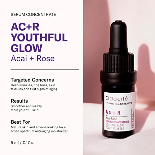 Odacit? Anti Aging Serum Concentrate with Acai + Rose - Revitalizing Facial Oil, Youthful Glow, Improves Skin Tone, Wrinkles, and Firmness, Age defying, Rose Oil, 0.17 fl. oz.
