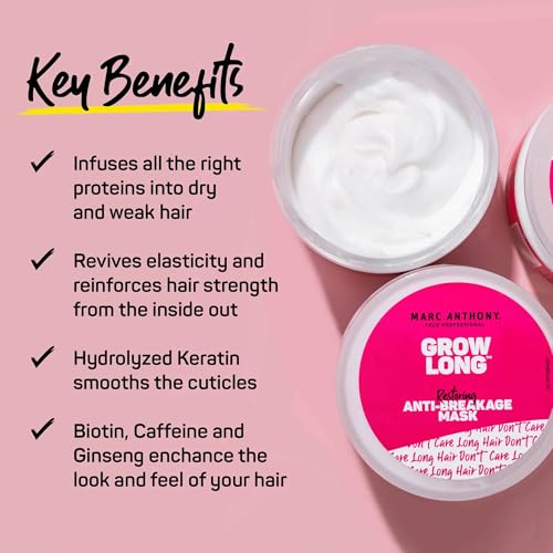 Marc Anthony Deep Conditioning Hair Mask for Dry & Damaged Hair, Grow Long Biotin - Argan Oil, Caffeine & Keratin Anti-Frizz Leave-In Repair Treatment For Split Ends & Breakage,(Pack of 2)