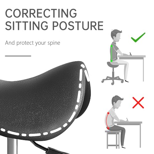 Saddle Stool with Wheels - Anti-Static Ergonomic Adjustable Rolling Stool for Salon, Spa, Office & Home - 360¡Æ Swivel Hydraulic Chair, 330LB Capacity, Black