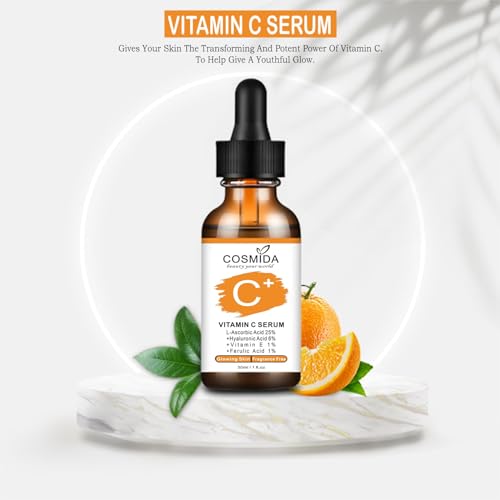 Vitamin C Serum for face with Hyaluronic Acid, Collagen Anti Aging Serum for Glow,Dark Spots,Acne,Wrinkle & Fine Lines,Korean Skincare Brightening Serum with Ferulic Acid Fragrance free 1fl.oz