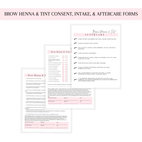 Brow Henna and Tint Intake Forms, Consent, and Aftercare Instruction Cards | 75 pk, 25 of Each | for Client Signature Medical History Information 8.5x11¡± A1