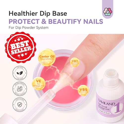 Saviland Dip Powder Base: Vitamin E Ultra Adhesive Dip Foundation Coat for Refill and Dip Powder Nail Kit with Drill - 20 Colors Summer Dip Nails Powder Starter Kit with Everything