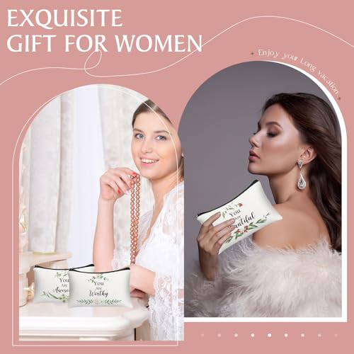 Irenare 30 Pcs Inspirational Makeup Bag Canvas Cosmetic Bag Bulk Employee Appreciation Gifts for Women Bulk Friends Coworker Employee Mom Aunt Faith