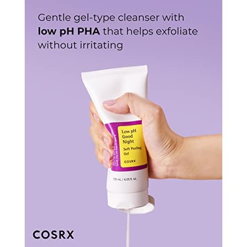 COSRX Low pH Good Night Soft Peeling Gel, 4.05 fl oz / 120ml, Mildly Exfoliating PHA For Sensitive Skin with Natural Cellulose, Radiating, Cleansing, Not Tested on Animals, Korean Skin Care