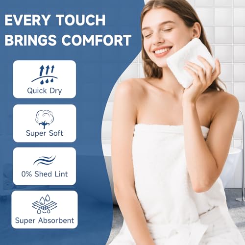 Coral Velvet Washcloths Bulk -100 Pack, Highly Absorbent and Soft White Face Towels, Multi-Purpose Washcloths and Hand Towels for Bathroom, Hotel, Spa and Gym, 12 x 12 inches
