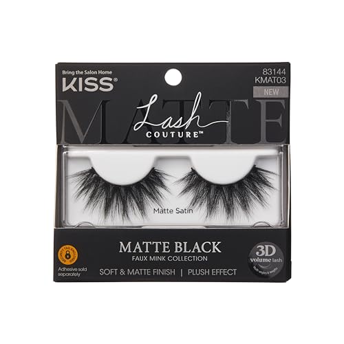 KISS Lash Couture 3D Matte False Eyelashes, Matte Satin', 16 mm, Includes 1 Pair Of Lash, Contact Lens Friendly, Easy to Apply, Reusable Strip Lashes (Pack of 3)