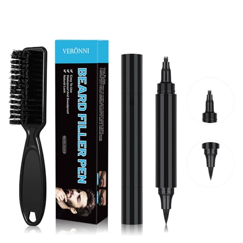 Beard Pencil Filler for Man Micro-Fork Tip for Seamless Application Beard Pen Beard Filler for Men Waterproof Beard Filling Pen Kit - Long Lasting Beard Filler Pen with Brush