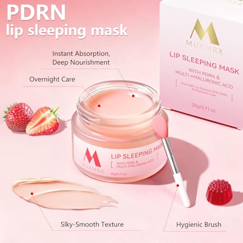 PDRN Lip Sleeping Mask, Salmon PDRN, 3 Hyaluronic Acid for Softer Lips, Long-lasting Moisture Lip Mask Overnight with Murumuru Butter & Antioxidants for Very Dry Lips Care, Korean Skin care 0.71oz