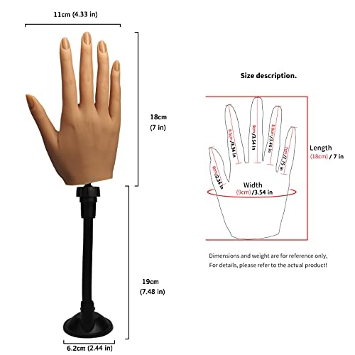 Silicone Practice Hand for Acrylic Nails, Flexible Bendable Female Mannequin Life Size Practice Hand with Stand for Nails Practice Nail Art Tools (3#-Right hand)