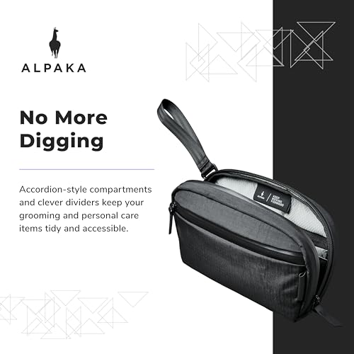 ALPAKA Toiletry Bag - Comes with a Shoulder and Wrist Strap- 2 Internal Dividers and 2 Mesh Pockets - Doubles as EDC Pouch - Optimally Sized Accordion-Style Toiletry Bag For Men