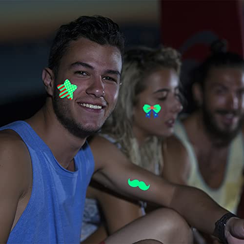 ALIBBON 10 Sheets Glow in the Dark Patriotic Tattoos, 4th of July Temporary Tattoos, American Flag Tattoos, Red White and Blue Party Supplies for Independence Day Labor Day Veterans Day
