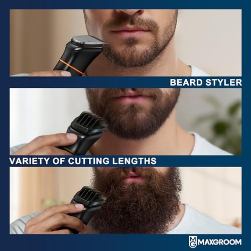 All-in-One Beard Trimmer for Men, Electric Waterproof Wet/Dry Razor Shaver for Mustache, Facial, Beard Styler, Mens Beard Grooming Kit with LED Display, USB Recharge - Black