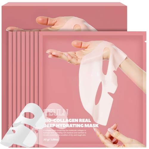 Bio-Collagen Face Mask, 8 Pack Real Deep Hydrating Collagen Overnight Mask, Pore Minimizing, Elasticity Improvement, Face Masks Skincare, Facial Sheet Masks for Skin care and Moisturizing.