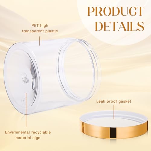 SATINIOR 12 Pack 16 oz Plastic Container Jars with Lids Round Clear Travel Cosmetic Container Slime Jars for Toiletries, Lotion, Cream, Ointments, Makeup, Rhinestone, Samples, Kitchen Storage(Gold)