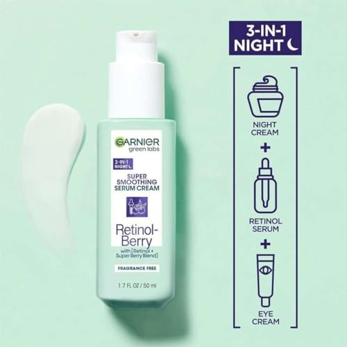 GarnierGreen Labs 3-in-1 SUPER SMOOTHING SERUM Cream, Retinol Berry 1.7 fl oz