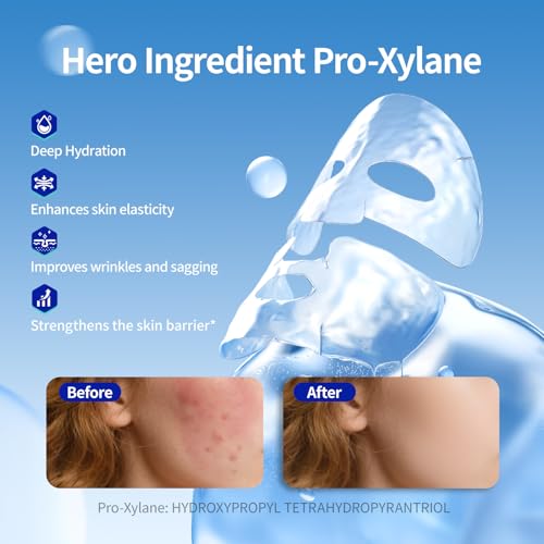 matern'ella Carnosine Cream Facial Mask with Pro-Xylane & Peptides, Anti-Aging, Plant Extract Based, 3D Contoured Face Mask for Wrinkles, Elasticity & Deep Hydration, Paraben & Fragrance Free, 4 pcs