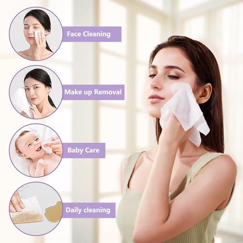 Disposable Face Towel 600 Count, Soft Cotton Face Towels, Dry Wipes Facial Cloths Towelettes for Washing and Drying, Lint Free Facial Tissue for Skincare, Makeup Remover and Cleansing