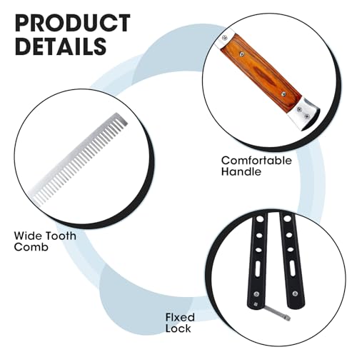 2 Pack Automatic Switch Folding Practice Combs, Stainless Steel Butterfly Comb for Hair Styling Tools