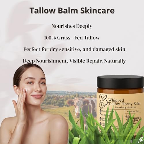 Beef Tallow for Skin- Tallow Balm for face- Tallow Face Moisturizer - Beef Tallow Moisturizer- Tallow and Honey Balm - Grass Fed Beef Tallow For Skin - Tallow Face Cream Lotion (8.0 oz)