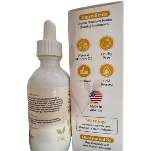 Organic Evening Primrose Oil ? Cold-Pressed 100% Pure Botanical ? Hydrating Face, Skin & Hair Oil Rich in GLA & Omega-6 for Menopause & Perimenopause Support ? 2oz