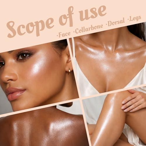 Highlighter Makeup Palette, Shimmer Glitter Face Body Illuminator, Smooth Waterproof Highlighter Baked Powder, Natural Long Lasting Highly Pigmented Highlighters Makeup - Champagne Fizz