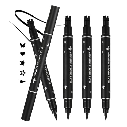 5PCS Waterproof Liquid Eyeliner Stamps,Black Stamp Eyeliner Pen,Double-Side Eye Liner Stamp,Smudge Proof Eye Liner Pen Star,Heart,Butterfly,Flower,Cone,Eye Face Stamp Tattoo Tools