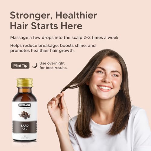 HEMANI Saad Oil 30mL - 100% Pure Natural Cold Pressed Cypriol Oil | Halal Essential Oil for Hair Growth, Scalp Treatment & Aromatherapy | Nagarmotha Oil 1 fl oz