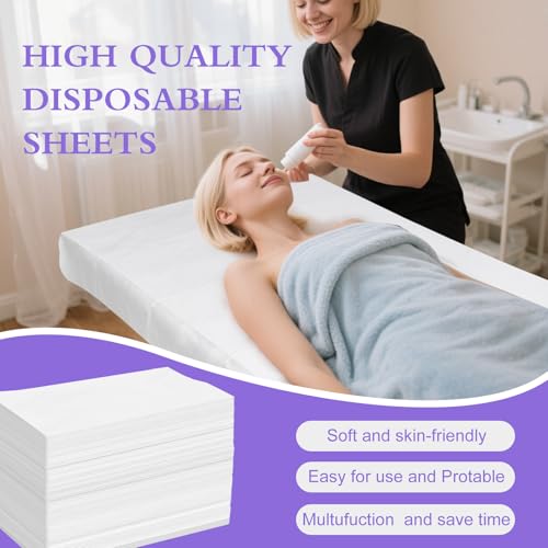 100 Pack Disposable Bed Sheets ? 31.5 x 71 in Waterproof Non-woven Sheets for Massage, Spa, Tattoo & Salon Tables(White)