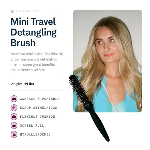 Gimme Hair Brush - Mini Travel Detangler Brush for Fine Hair with Anti-Static, Heat-Resistant & Flexible Nylon Bristles - Hair Tools for Women, Teens & Girls, Black