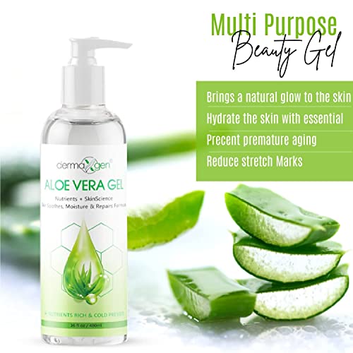 Aloe Vera Gel - Organic 100% Pure Aloe + Witch Hazel + Vitamin C + Vitamin E - Skin Soothes, Moisture And Repair Formula, Nutrients Rich And Cold Pressed - 16 Fl Oz