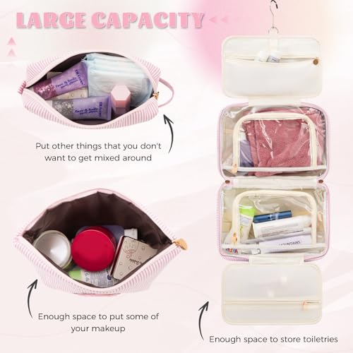 Easter Gifts Basket Stuffers for Teen Girls Women - Toiletry Bag Initial Makeup Bag | Travel Cosmetic Bag | 8 9 10 11 12 13 14 15 16 Years Old Girl Gifts Trendy Stuff - Pink A