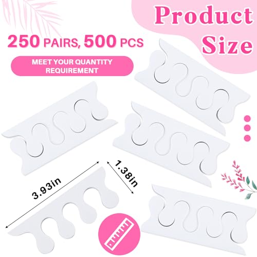 Mumufy 250 Pairs White Sponge Toe Separators Kit for Pedicure - Soft Toe Spacers, Finger Dividers for Nail Art Painting, Manicure, Toenail Polishing, Spa Treatment for Women