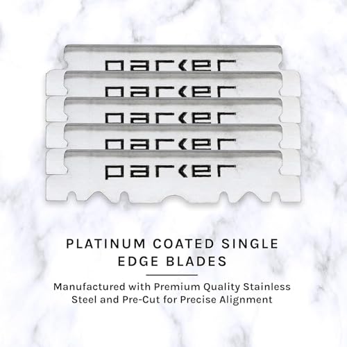 Parker SR1 Stainless Steel Straight Edge Barber Razor ? Professional Shavette for Barbers & Home Use with 5 Premium Platinum Half Blades ? Replaceable Blade Straight Razor for Close, Smooth Shaves