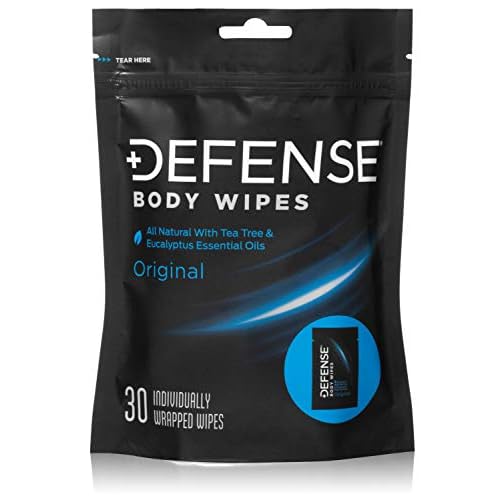 Defense Soap Body Wash 32 oz Body Wipes, 30 Individually Packed Travel Wipes - 100% Natural and Pure Pharmaceutical Grade Tea Tree Oil and Eucalyptus Oil