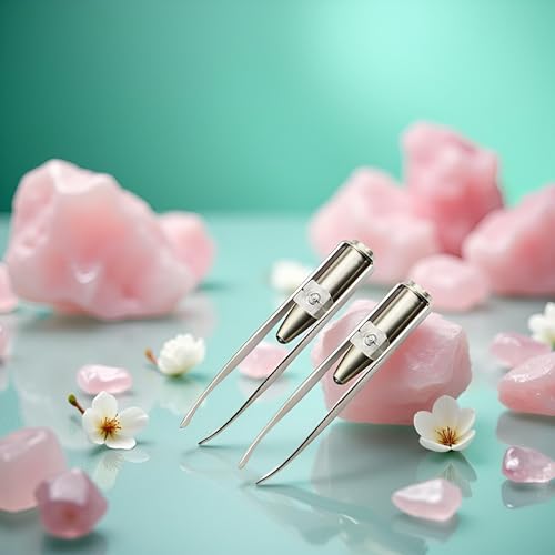 2Pcs Silver Creative Led Light Eyelash Eyebrow Hair Removal Stainless Steel Make Up Tweezer and Practicality, Hair Removal Tweezers, Women's 8.8x0.8x1.6cm