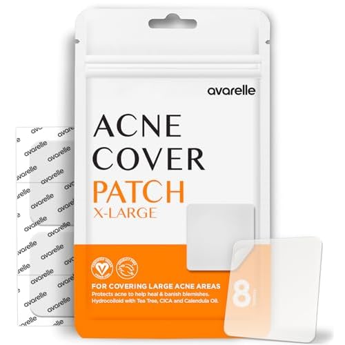 AVARELLE Pimple Patches Hydrocolloid Acne Patches, Acne Spot Treatment for Blemishes and Zit with Tea Tree Oil, Calendula Oil and Cica Oil for Face, Vegan, Cruelty Free (8 XL + Fit + 80 CT)