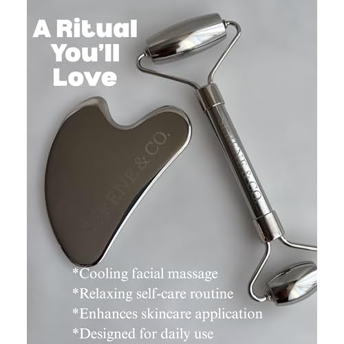 Stainless Steel Gua sha & Facial Roller Set- Facial Massage Tools for Face & Skincare Routine-Serene & Co.