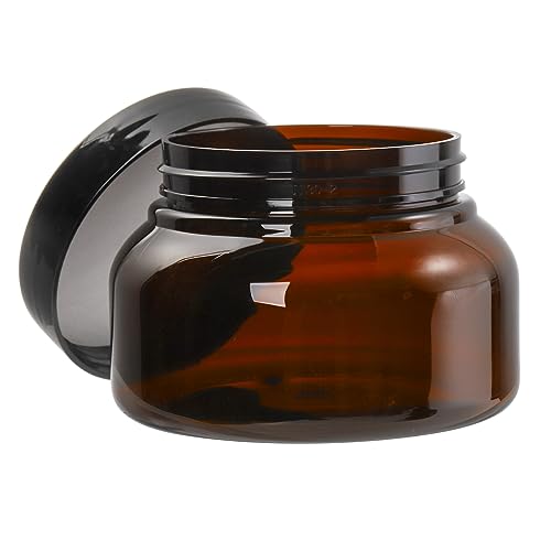 Yarlung 16 Pack 8 Oz Plastic Containers with Lids, Brown Body Butter Containers Empty Refillable, Amber Body Scrub Jars Round Low Profile Samples Jars for Lotion, Sugar Scrub, Cream