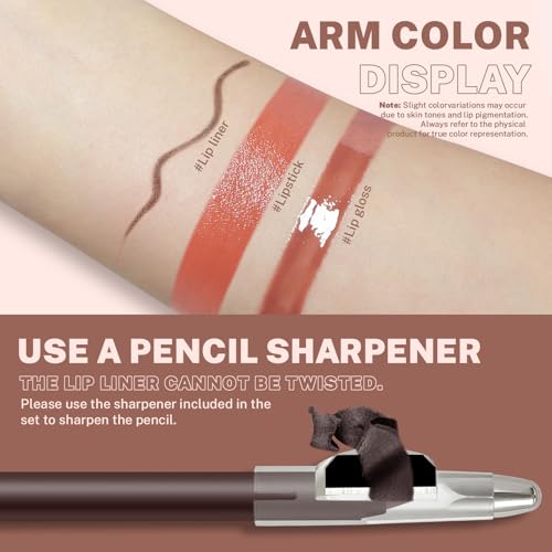 Noerrors 3Pcs Lip Combo Set, Lip Kit with Brown Plumping Lip Liner & Nourishing Lipstick & Nude Glossy Lip Gloss, Long-Lasting, Lightweight, Non-Sticky, Juicy Nude Pink Lip Contour Trio Set for Women