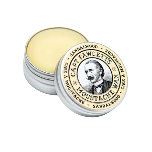 Captain Fawcett's Moustache Wax- Sandalwood scent - easy to use, with premium natural ingredients, for taming and shaping unruly beards, 15ml ? 0.5fl oz, ideal for professional and personal use, Made in the U.K.