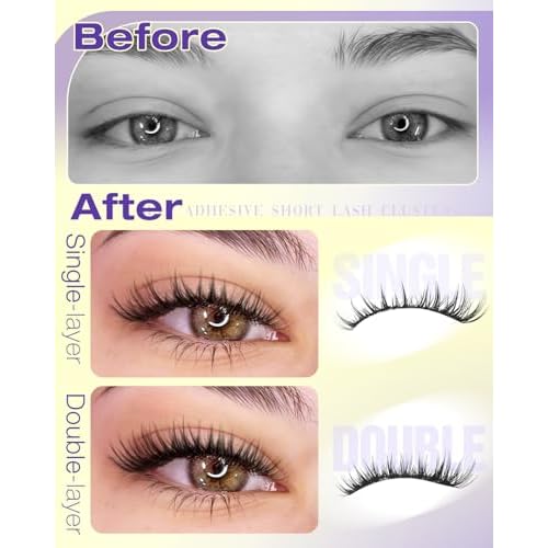 Short Self Adhesive Lash Clusters 8-12MM Natural Self Adhesive Eyelashes Pre Glued Wispy Eyelash Clusters No Glue Needed Cluster Lashes Spiky Manga C Curly Cluster Eyelash Extensions by Lvmixwig